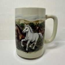 OTAGIRI Coffee Tea Mug Running Wild Horses White Horse Equestrian Vintage picture
