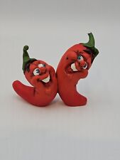 Vintage Anthropomorphic Red Chili Peppers Giggling Groceries Figurine Small Chip picture