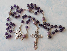 STUNNING Purple crystal Rosary~fluer-de-lis Crucifix~Italy~Handmade~silvr finish picture