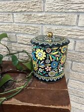 Vintage Daher Tin Retro Colorful Floral Made in England Tea Canister Flowers picture