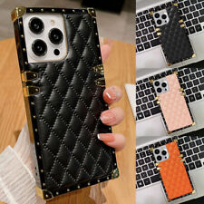 3D Square Grid Leather Phone Case For iPhone 12 11 13 14 15 Pro Max XR XS 7 8 picture