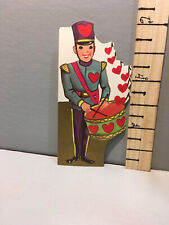 Vtg Valentine Card 50's Marching Band Drummer Little Red Hearts 
