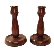 Vintage MCM Solid Wood Walnut Candle Holders Set Of Two By Dean F Berger picture