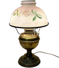 Antique Bradley Hubbard Converted B&H Brass Stand Lamp Hand Painted Glass Shade picture