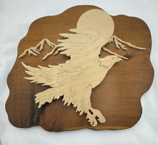 Vintage Signed 3D Eagle Wood Plack Wall Art Montana 1994 Thomas Flaherty picture