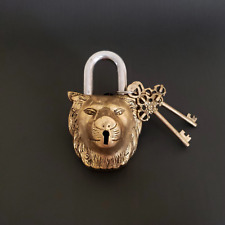 Designer Vintage Style Antique Lion Brass Security Lock& 2 Key Home Decor Gifts picture