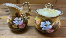 VINTAGE ENESCO IMPORTS JAPAN HAND PAINTED SUGAR BOWL W/LID & CREAMER picture