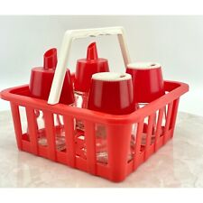 Vintage 80s picnic condiment dispensers, plastic and glass dispensers with caddy picture