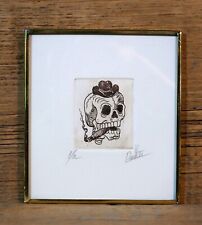 Day of the Dead Skull Smoking Cigar after Posada Etching Handmade Mexican Folk picture