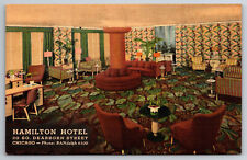 Vintage Postcard IL Chicago Hamilton Hotel Interior Lobby Linen ~8153 picture