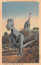 UPICK POSTCARD Tyrannosaurus Rex & Brontosaurus in DINOSAUR PARK Rapid City SD picture