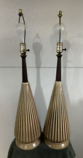 PAIR OF VINTAGE Mid Century Modern Grooved Ceramic Table Lamps picture