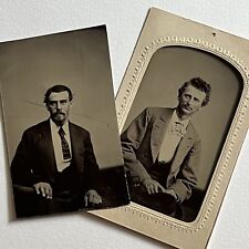 Antique Tintype Photograph Handsome Young Man Pair Great Note On Back picture