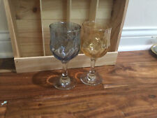 Italian Art Glass Cristalleria Fratelli Fumo 2 Wine Glasses Optic blue amber REA picture
