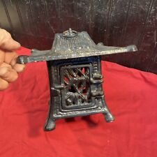 Vtg Cast Iron Pagoda Oriental Hanging Chinese Lantern Candle Holder Black Paint picture
