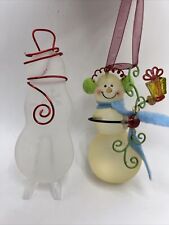 Set of 2 Frosted Glass Snowman Ornament Christmas  Holiday picture
