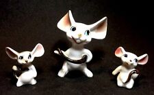 Antique 3 Pcs Bone China Ceramic Porcelain Figurine Mouse Family Long Tails CUTE picture