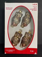 CELEBRATE IT Owl Glass boxed ornaments 3.5