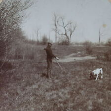 c1920s Bird Quail Hunter with Dog Retrieving Game Stereoview Griffith 74 picture