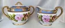 NORITAKE Ornate Hand Painted Floral Creamer Pitcher & Sugar Bowl w/ Gold Trim picture