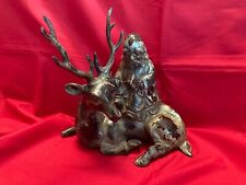 ULTRA RARE Jurojin Deer God Of Longevity & Wisdom Cast Iron Statue/Sculpture picture