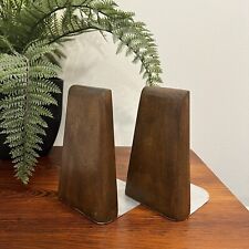 Pair of Simple Vintage Wood and Metal Bookends Midcentury Modern Style picture