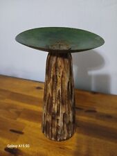 Atomic Mid Century Modern Brutalist Wood Candle Holder  picture