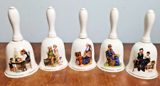 Set of 5 Norman Rockwell Collector's Porcelain Bells 24kt Gold Trim Vintage 1985 picture