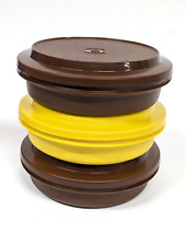 3 Vintage Tupperware Seal N Serve Brown/Yellow Bowls #1206 w/ Lids #1207 picture