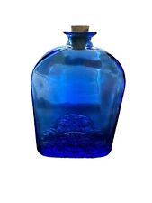 Vidrios De Levante Cobalt Blue Glass Flask with Cork Vintage Spain picture