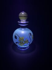 VTG Satin Blue Perfume Bottle w/ Yellow Flowers & Stopper GoldJose Benito GLOWS picture