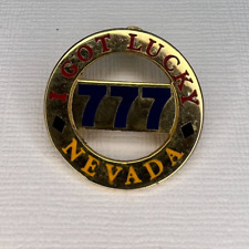 Vintage Lapel Pin Nevada 777 I Got Lucky Souvenir Round Metal Marked GMWS Used picture