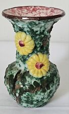 Vintage Italian Small Vase Hand Painted Green Yellow Flowers Signed Rare picture