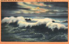 Postcard ME Old Orchard Beach Breaking Waves in Moonlight 1951 Vintage PC J1411 picture
