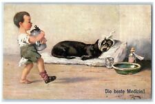 1910 Boy Taking Care Sick Dog Austria Short Hand Secret Code Antique Postcard picture