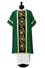 Roman Dalmatic, green damask, Vestment, side openings, embroidery on velvet picture