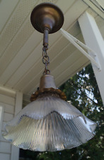 Antique 1920s Pendant Ceiling Fixture Light Hanging Lamp Marked Holophane Shade picture