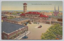 Dayton OH Ohio Union Station Old Cars Train Tracks Vintage Unposted Postcard picture