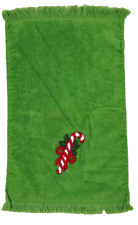 Fieldcrest Towel Christmas CANDY CANE 70S Vintage EMBROIDERED Holiday Neon green picture