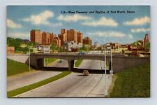 Postcard TX Fort Worth Texas West Freeway & City Skyline c1950s Linen AI3 picture