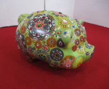 PIGGY BANK - FLOWER / GEM STONE EMBELLISHED VIBRANT HAND PAINTED - FABULOUS picture