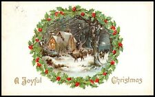 C1910s Winsch Back Christmas Deer Near Church At Night Wreath Postcard 626 picture