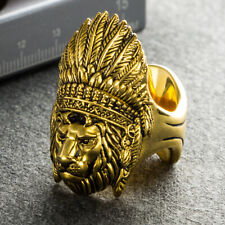 Portable Vintage Cigar Holder Travel White Copper Lion Head Gold Pocket Ring picture