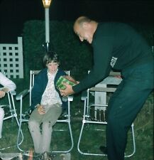 1968 Man Handing Boy Watermelon at Night Sitting Campfire Vintage 126 Slide picture