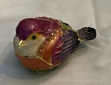 Beautiful Metal Songbird Enamel Jeweled Warbler BIRD Hinged Jeweled Trinket Box picture