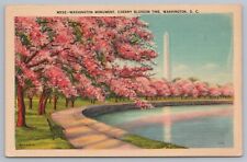 Washington DC Washington Monument Cherry Blossom Time Linen UNP Postcard picture