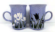 Churchill England Gray/Blue Ceramic Mugs White/Green/Blue Flower, VINTAGE HTF picture