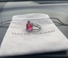 David Yurman 925 Silver 14mm Cushion On Point Ring Tourmaline W/Diamonds Sz 7 picture