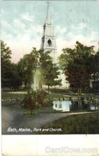 1910 Bath,ME Park And Church Leighton Sagadahoc County Maine Postcard 1c stamp picture
