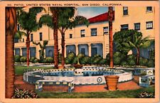 San Diego, CA United States Naval Hospital Patio Vintage Linen Postcard J552 picture